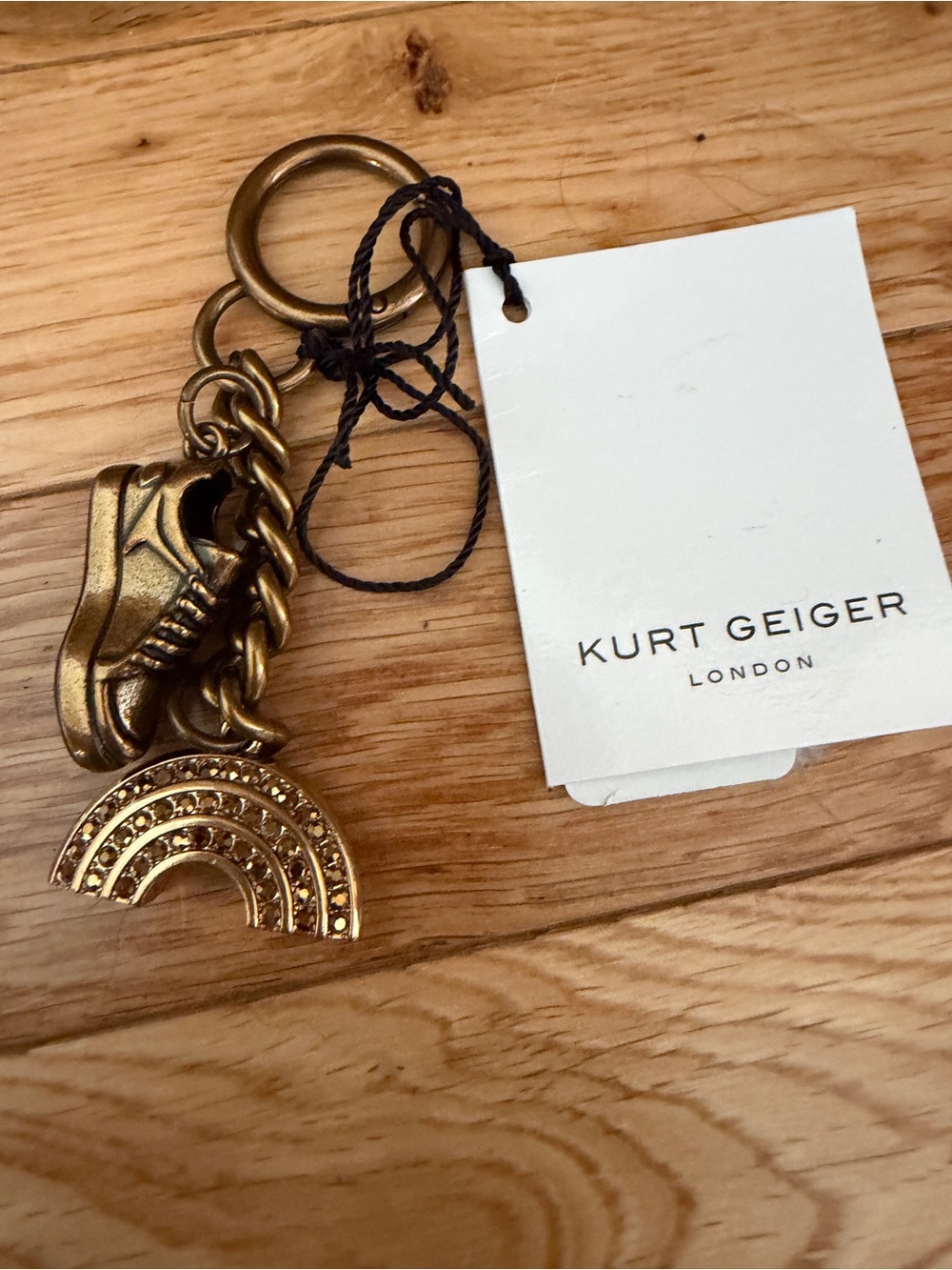Kurt Geiger London Gold Rainbow and Sneaker Charm Keychain NWT